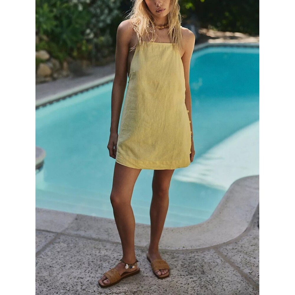 Free People Free-Est Beachside Cotton-Linen Mini Dress Sleeveless Beach M 286993